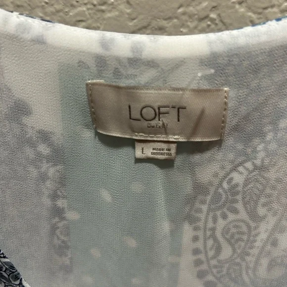 LOFT Blue and White Patchwork Tank Top - Picture 2 of 3